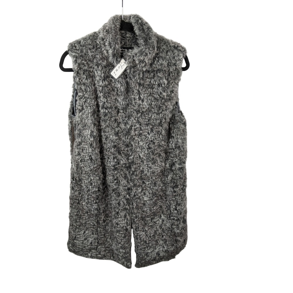 Montana Clothing Co Womens Grey Curly Faux Fur Longline Vest Size Large NWT